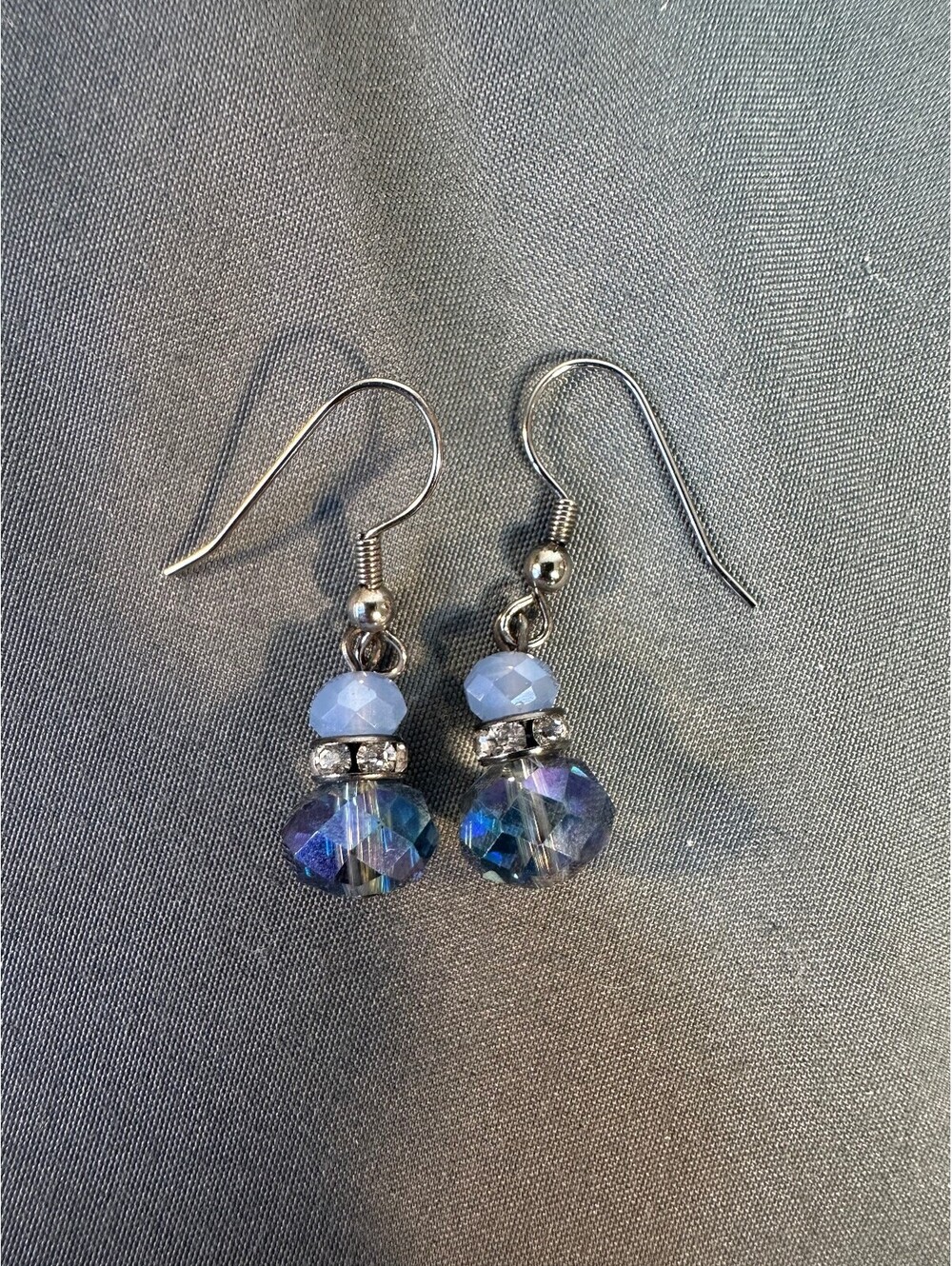 Beaded Blue and Silver Dangle Earrings